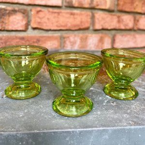 3 beautiful Vintage Green Glass OPEN SALT or egg cups if you choose